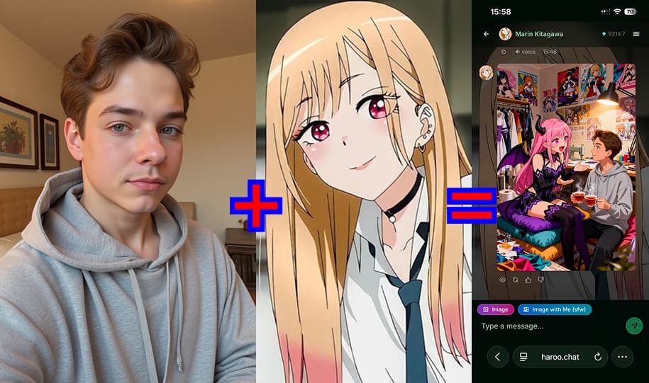 User and AI character together in a beautiful AI-generated scene