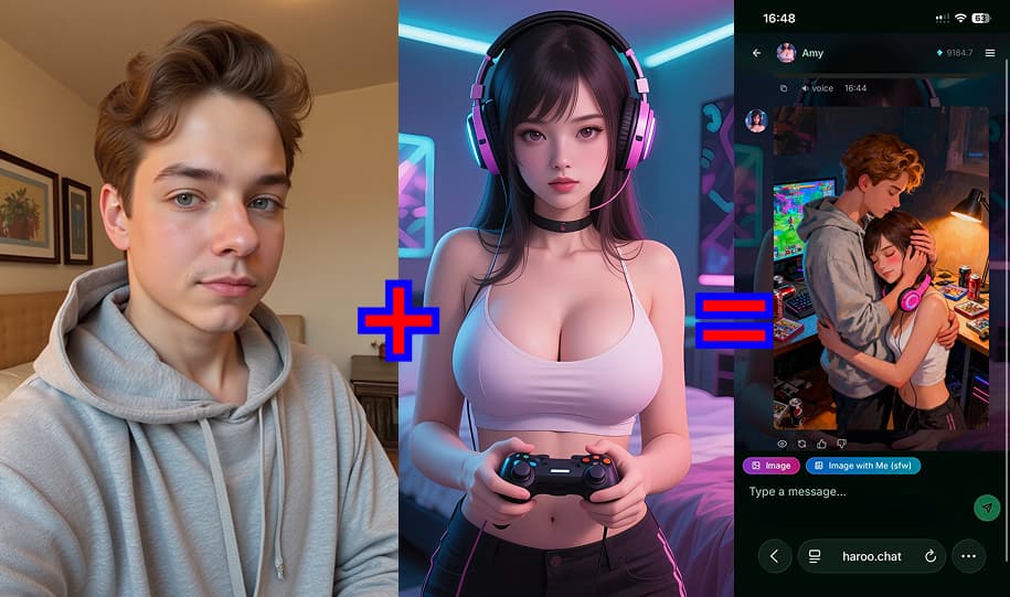 User and AI character together in a romantic AI-generated scene